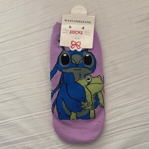 Kids Purple Socks with Blue and Green Cartoon Design